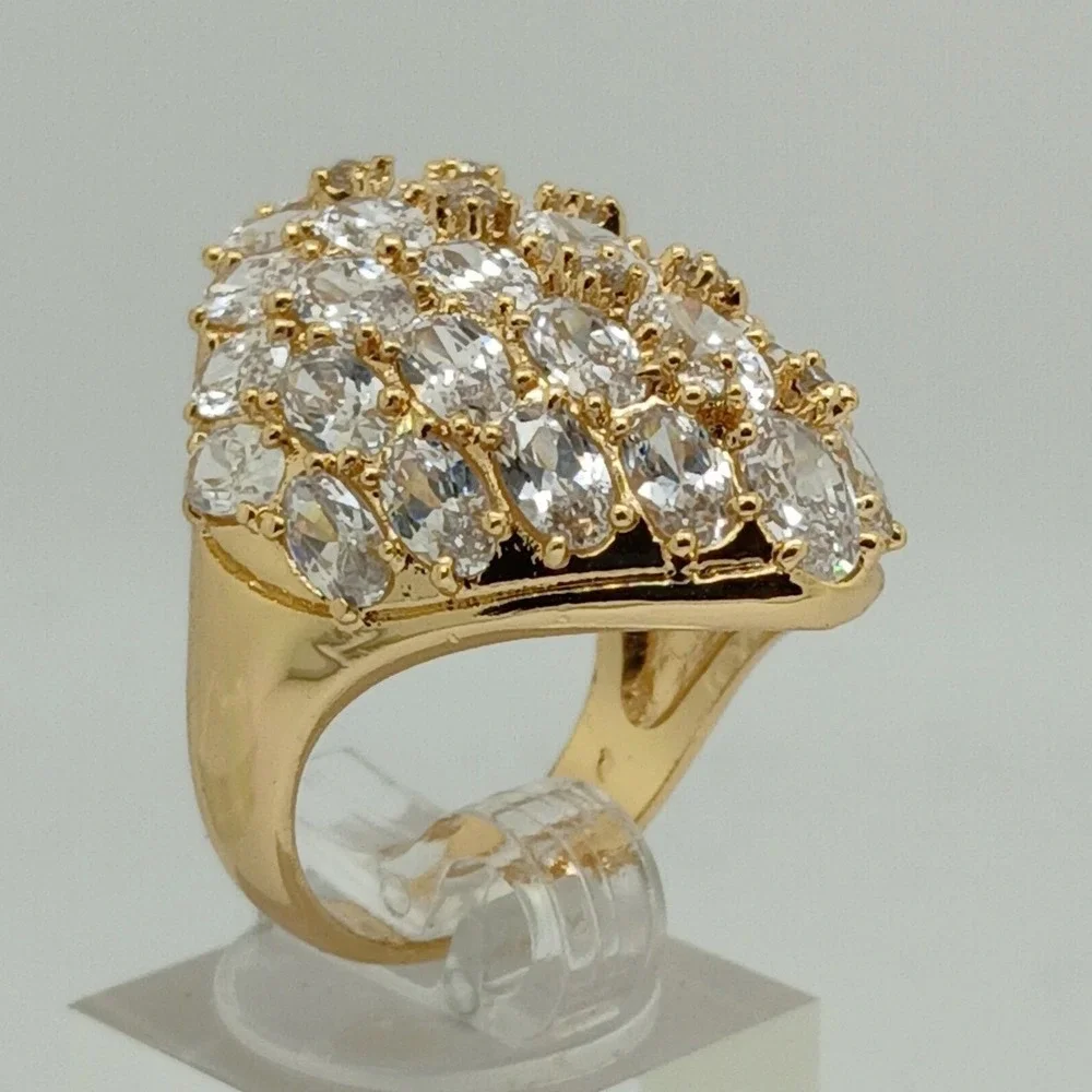 Vintage Huge 90s Oval Cluster Sim Diamond CZ Statement Dome Cocktail Ring Size 9